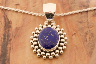 Artie Yellowhorse Genuine Blue Lapis Sterling Silver Navajo Pendant